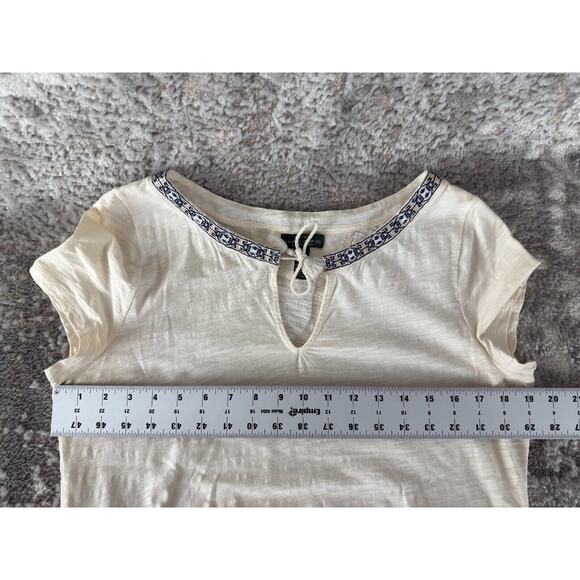 Ralph Lauren Jeans Co Size M Keyhole Tie Casual Top Ivory Short Sleeve Shirt - Picture 5 of 8